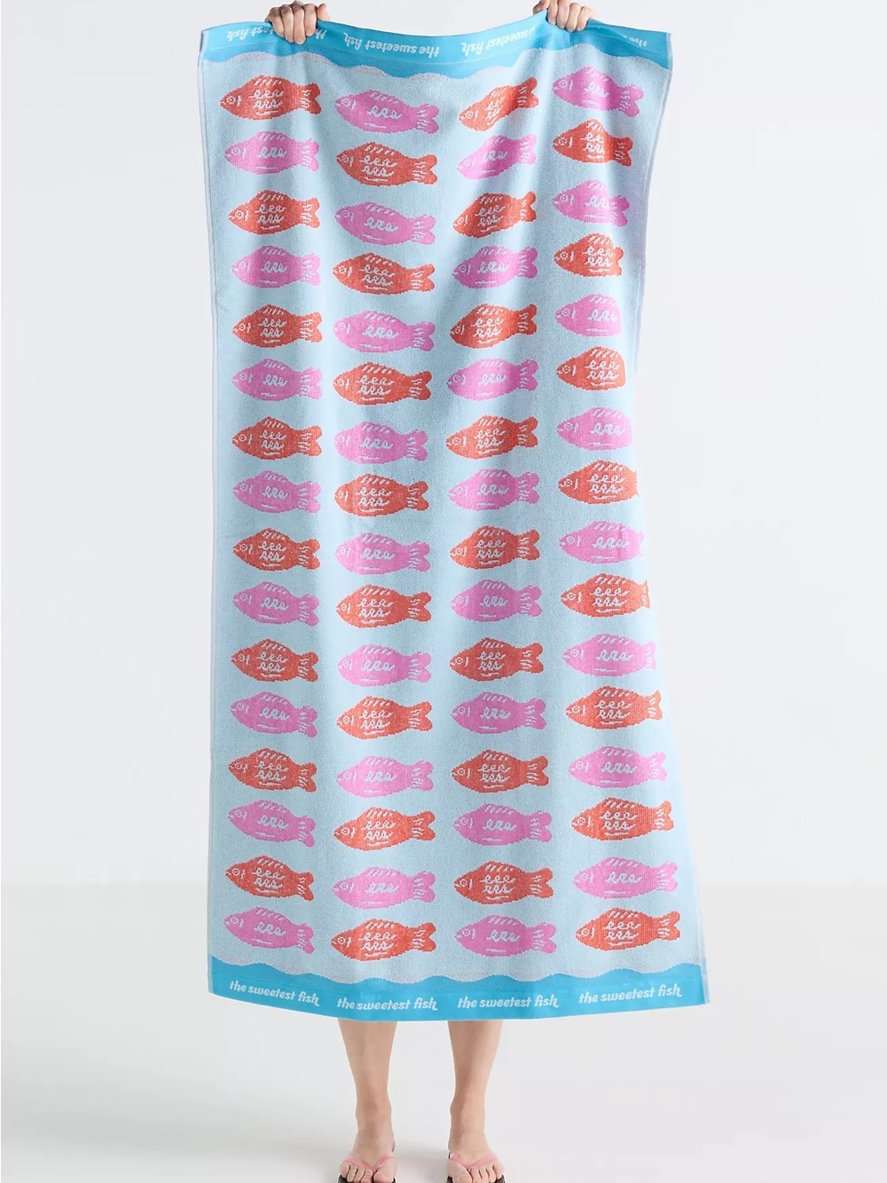 Anthropologie Cotton Jacquard Icon Beach Towel Collection Fish Pattern New